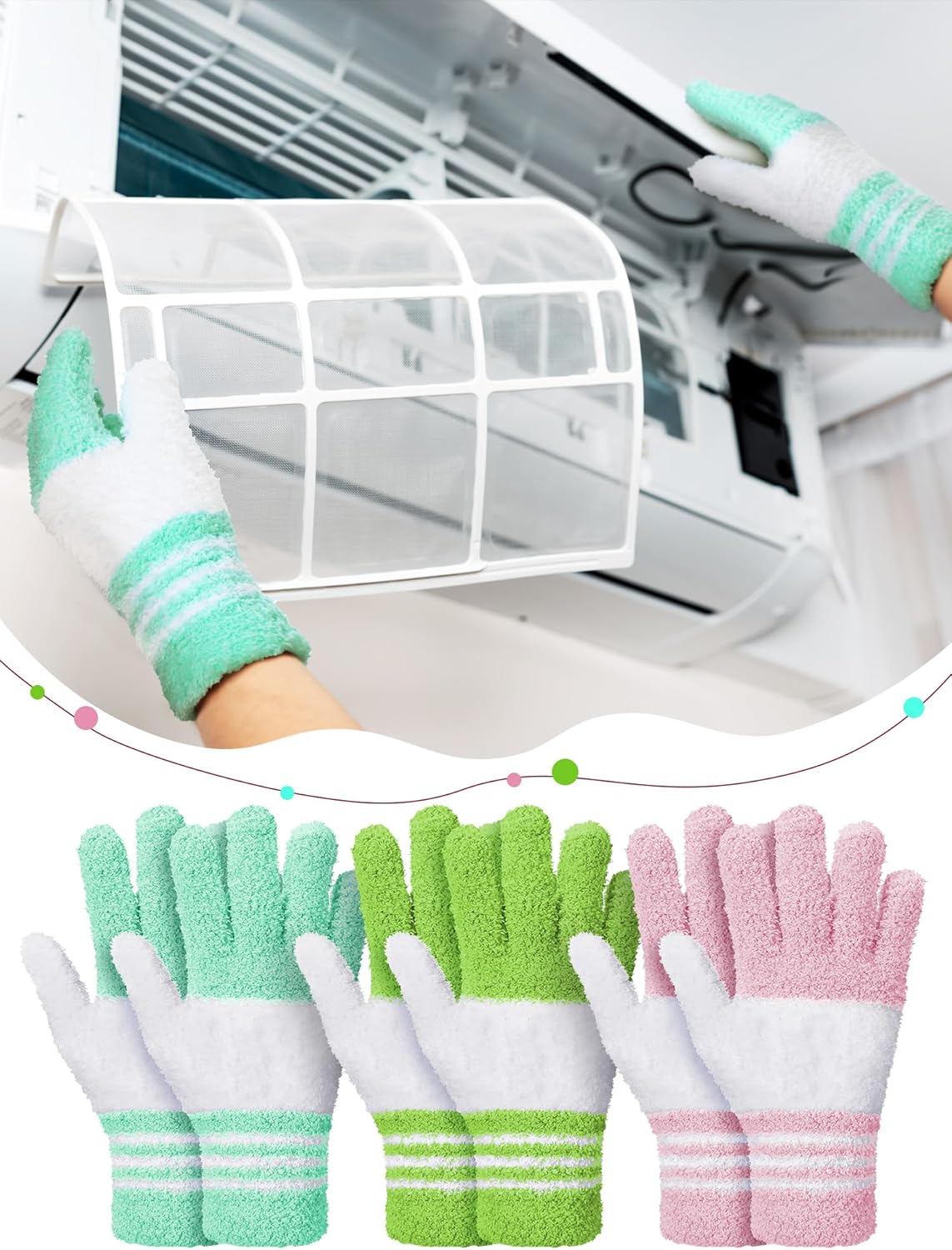 Patelai 3 Pairs Microfiber Plant Dusting Gloves Leaf Cleaning Gloves for Indoor Plants, Blinds, Furniture, House(Yellow, Blue, Pink, White,Large)