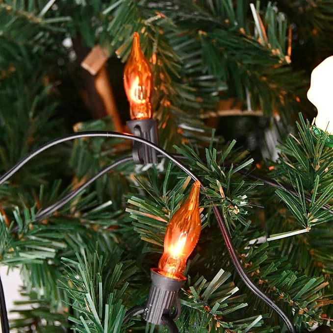 SUNSGNE E12 Flickering Flame Orange Night Light Bulbs, C18 String Light Bulbs for Halloween Christmas Party Decor - 1Watt/120 Volts/E12 Base(12 Pack)