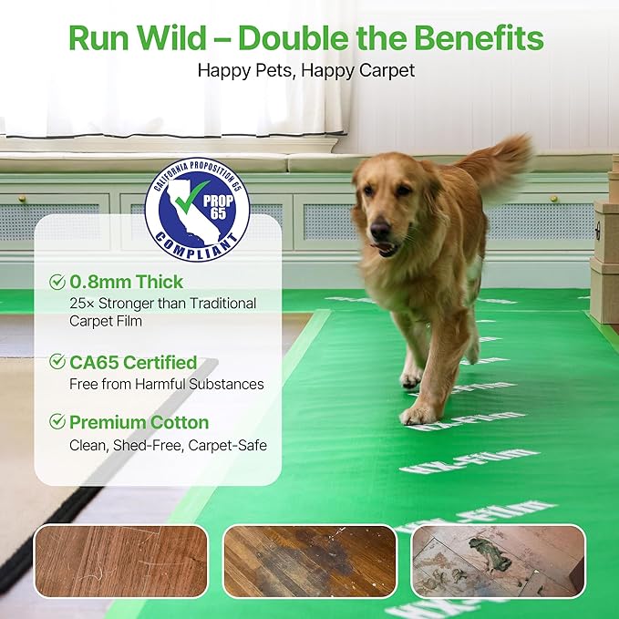 39" x 200' Heavy-Duty Floor Protection | Construction Grade Carpet Protector | Drop Cloth Plastic Film for Hardwood Floors | Waterproof Painters Covering with No Residue (Green)