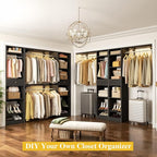 Unikito 10-15FT Closet Systems, Large Wood Walk in Closet Organizer with Hanging Rods and Drawers, Heavy Duty Closets Wardrobe with Shoe Rack, Sturdy Reversible Clothes Closet Kit, Black, Set of 2