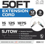 Iron Forge Cable 2 Pack 12 Gauge Outdoor Extension Cord 50 Ft, SJTOW 12/3 Heavy Duty Extension Cord 3 Prong - Oil Resistant & Flame Retardant