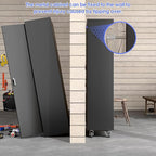 Garage Storage Cabinet with Wheels and 5 Pegboard, Broom Closet Storage Cabinet with Hanging Rod and 13 Hooks, Metal Cabinets with Locking Doors and 4 Shelves, 61.7"H x 27.6"W x 13.8"D,Black