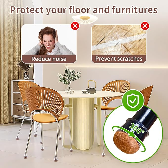 Ezprotekt 24 Pcs Extra Small Clear Round Chair Leg Floor Protectors for Wooden & Tiles Floors, Felt Silicone Furniture Feet Cups Covers for Table, Couch, Chair Legs (XS Fit: 2/5" - 11/20")