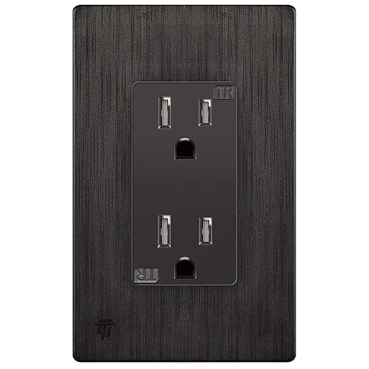 ENERLITES 61501 Elite Series Decorator Receptacle, Child Safe Tamper-Resistant Outlet, Gloss Finish, Self-Grounding, Residential Grade, 15A 125V, 61501-TR-DBWBP, Brushed Dark Bronze With Wall Plate
