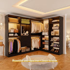 Unikito 110” Closet System with Drawers, Corner Closet Organizer with 4 Hanging Rods and Mirror Design, 9.3FT Reversible Large Wood L Shaped Walk in Closets Wardrobe with Shoe Shelves, Set of 4, Black