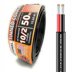 National Wire&Cable - 10/2 Tinned Copper Professional Wire (50 Feet) 10 AWG Gauge Stranded PVC Cord - 2 Conductor Electrical Wire - Made in USA - CL Rated/ETL Listed - Automotive, Low Voltage Cable