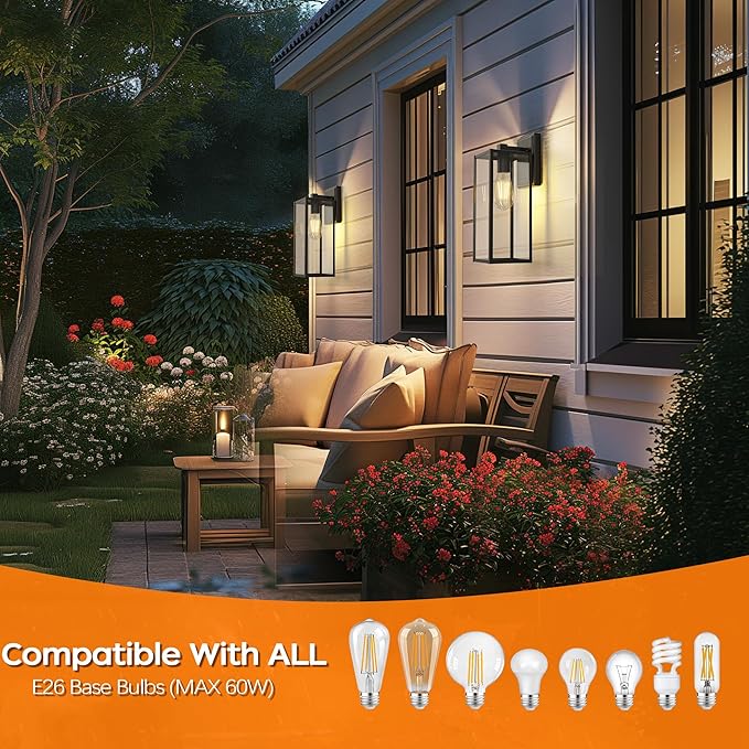 WIHTU 16in Outdoor Light Fixture Wall Mount, LED Exterior Lighting fixtures for Outside, Front Porch Lights, Waterproof Wall Sconce Lantern Lamp, Black Coach Lights for House, Patio, Garage, Doorway