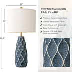 27.5" Ceramic Table Lamps for Living Room Bedroom Lamps Set of 2 Modern Boho Bedside Lamps Night Stands Farmhouse Vintage Large Nightstand Lamp Reading Light Home Office Dorm Desk Deco Gifts, Blue