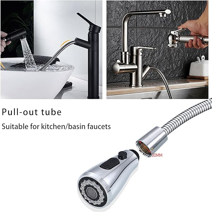 Spray Hose for Kitchen Faucets, Pull Down Replacement, Kitchen Sink Faucet Pull-Out Spray Replacement Hose， 59-inch Chrome Finish