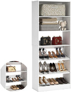 Unikito 25” Closet Organizer System, Freestanding Shoe Storage Shelves, Standalone Wood Shoe Rack, Heavy Duty Walk in Closet Tower for Bedroom, Mudroom and Entryway, 25" W x 16" D x 80" H, White