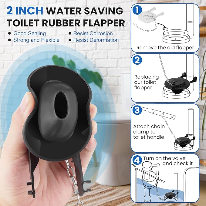 Saillong Universal Toilet Flusher Replacement Kit, Fill Valve, 2-Inch Flapper, Side Mount Handle Lever, Water-Saving, Adjustable Toilet Repair Kit Inside Tank, Easy to Install(1 Set,Dark Grey, Black)
