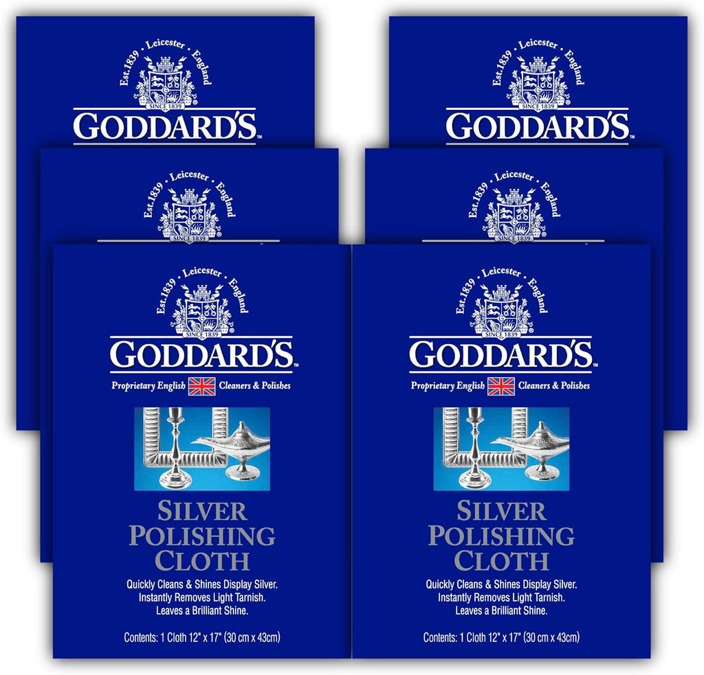 Goddard's Silver Polishing Cloth for Jewelry, Remove Tarnish on Plated or Sterling Silver, Gold, Antiques, and Leaves Tarnish Protection, 6 Cloths