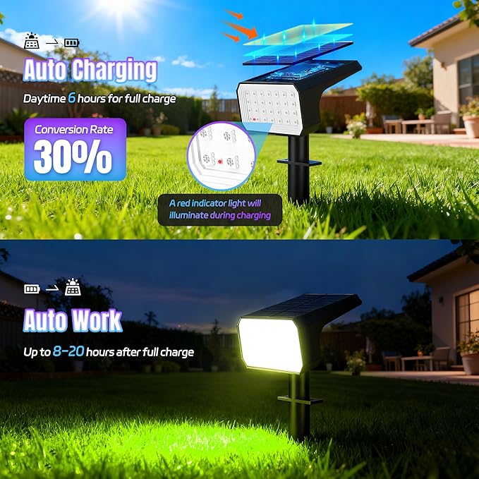Solar Spot Lights Outdoor Color Changing, [4 pack/28 LED] 7 Modes Auto On/Off Solar Landscape Spotlights, Ip67 Waterproof Solor Powered Pathway Lights for Outside Yard Garden Walkway Tree Patio