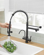Fapully Commercial 3 Way Kitchen Faucets with Pull Down Sprayer and Water Filler,3 in 1 Kitchen Sink Faucet with Drinking Water Faucet Matte Black