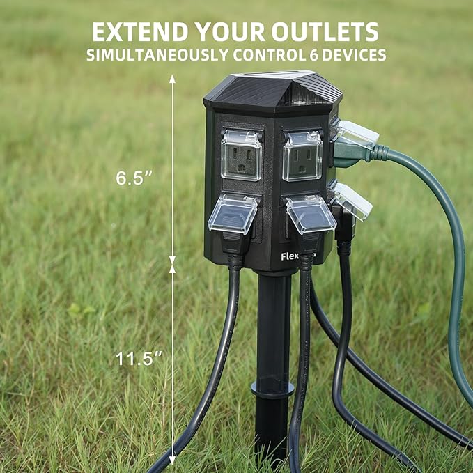 Outdoor Power Strip Waterproof, 60 FT Extension Cord, 6 Grounded Outlets for Halloween/Christmas Decorations and Inflatables, 15A/1875W, ETL Listed