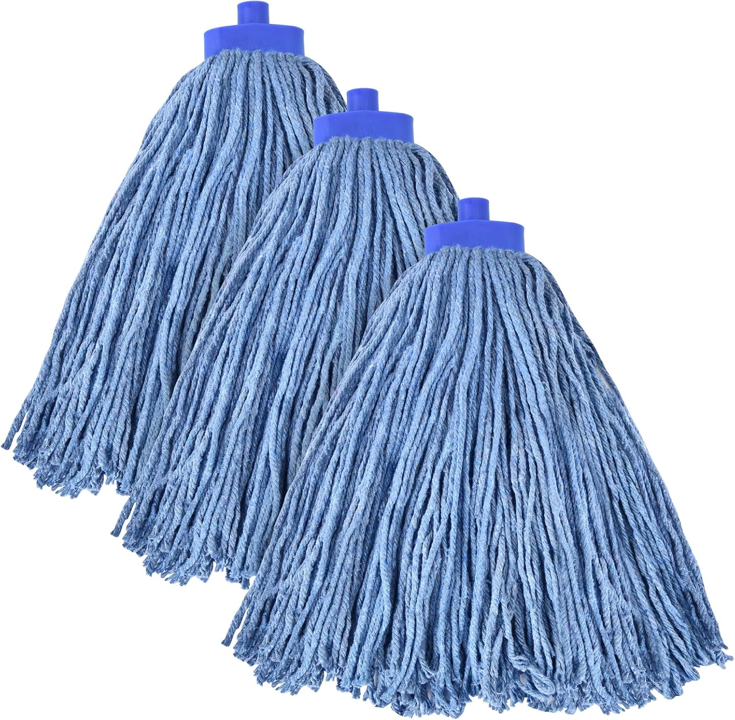 Matthew Cleaning Screw-on Heavy Duty Cotton Wet Mop Replacement Heads(Blue, Medium,3Pack) for Residential & Commercial Floor Cleaning Use- Fit Standard American Screw