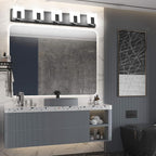 Aipsun 5 Lights Modern Black Vanity Light Up and Down Black Bathroom Lighting Fixtures LED Bathroom Wall Light Over Mirror 6000K