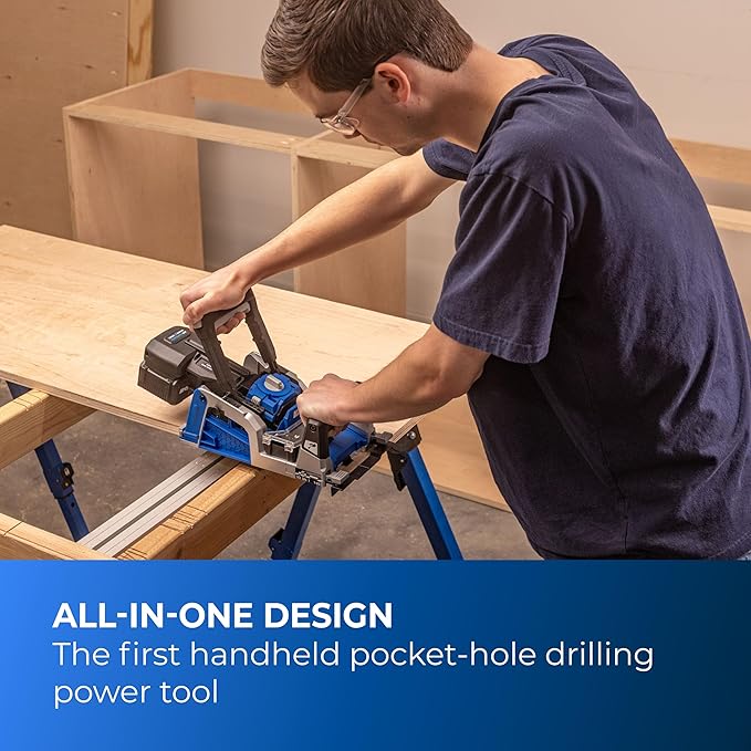 Kreg Rebel 20V Ionic Drive Pocket-Hole Joiner Kit - With 20V Blue Ion Charger & 2Ah Battery Pack - Precision Joinery Tool for Woodworking & Carpentry - Accessible Woodworking Tools - KPTBRB100A