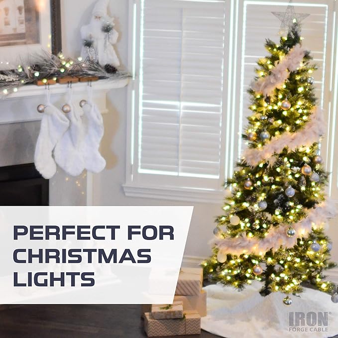 Iron Forge Cable 10 ft Flat Plug Black Extension Cord with 3 Outlets - 16/3 SJTW 3 Prong Indoor 10 Foot Black Extension Cord with Multiple Outlets