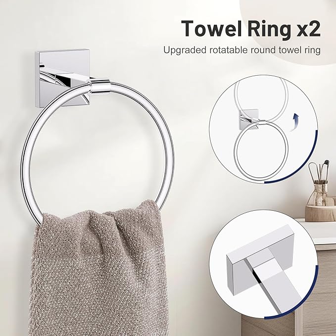 10 Pieces Polished Chrome Towel Bar Set, 23.6 Inch Bathroom Accessories Set SUS304 Stainless Steel Bathroom Hardware Set Towel Racks for Bathroom Wall Mounted.