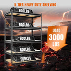 BIG RED Storage Shelving Unit, 5-Tier Adjustable, Heavy Duty Metal Garage Shelves/Utility Rack for Kitchen, Pantry, Basement, Bathroom, Laundry - 3,000lb Capacity, Black, 72" H x 48" W x 24" D
