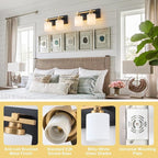 2 Light Modern Bathroom Light Fixtures Over Mirror, Black Gold Vanity Lights for Bathroom Wall Sconces with Milky White Glass Shades, E26 Socket (Bulbs Not Included)