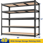 REIBII 48" W Garage Shelving Heavy Duty, 3000LBS Storage Shelves, 5-Tier Adjustable Metal Shelving, Garage Shelves Sturdy Industrial Shelf, Easy Assemble, 72" H x 48" W x 18" D