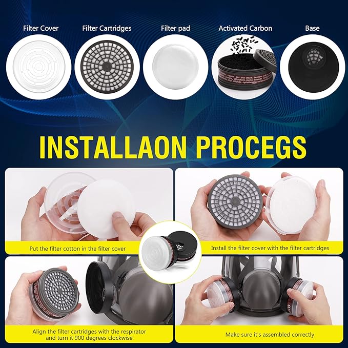 Reusable Half Face and Full Face Gas Mask with Activated Carbon Filter Against Organic Vapor/Dust/Chemical