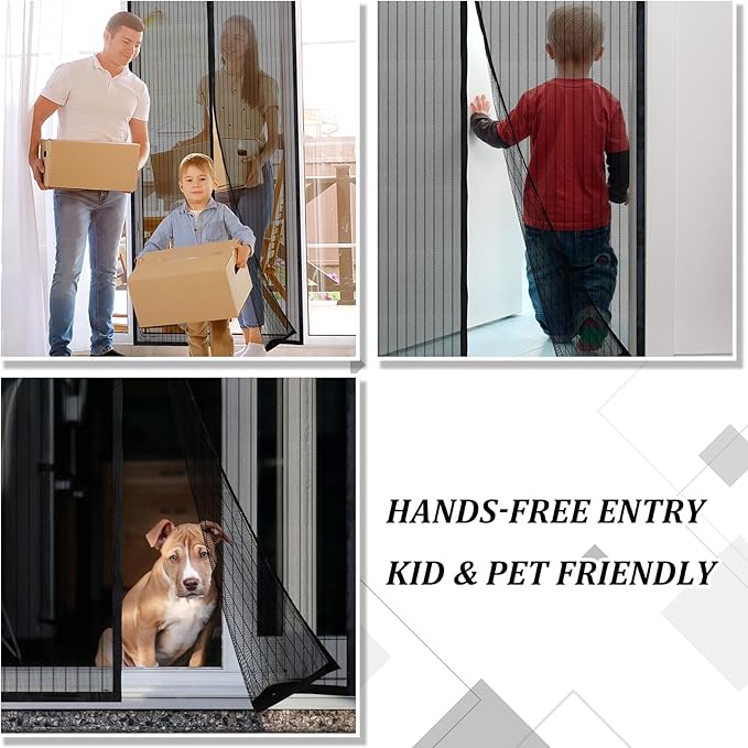 Magnetic Screen Door - Self Sealing, Heavy Duty, Hands Free Mesh Partition Keeps Bugs Out Let Breeze in- Pet and Kid Friendly - Keep Open Feature - Fit Door Size 36 x 80 Inch