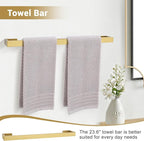 Brushed Gold Bathroom Hardware Set, 4-Piece Bath Towel Bar Set SUS304 Stainless Steel Towel Rack Set for Bathroom, 23.6 inches Bathroom Towel Holder Set Wall Mounted
