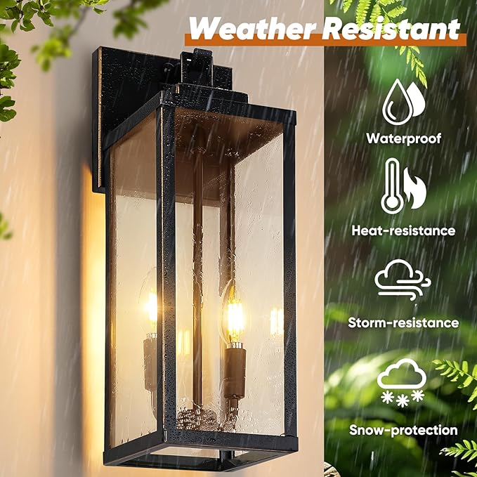 BesLowe 18” Upgraded Motion Sensor Outdoor Wall Lights, Dusk to Dawn Porch Lights Outdoor Wall Sconces, 3 Lighting Modes Exterior Lighting Fixtures with Hooks, Bronze Outside Lights for House, 2-Pack