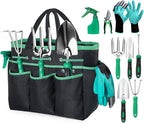 Garden Tool Set with Bag and Gloves, Heavy Duty Stainless Steel Gardening Tool Set, Ideal Gardening for Women and Men, Set of 9
