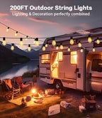 Tenmiro 200FT LED Outdoor String Lights with Remote, 74+2 Shatterproof Bulbs Dimmable Timing 3 Light Modes Outside Patio Lights for Backyard Porch Deck Garden Balcony Pool party Hanging Lighting Decor