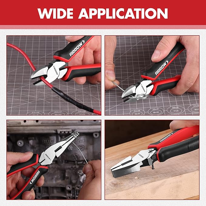 ARROW 3PC Pliers Set, Includes 8.5 Inch Linesman, 8 Inch Needle Nose Pliers, 6 Inch Diagonal Cutter, Comfortable Ergonomic Anti-slip Handle, for Basic Repairs