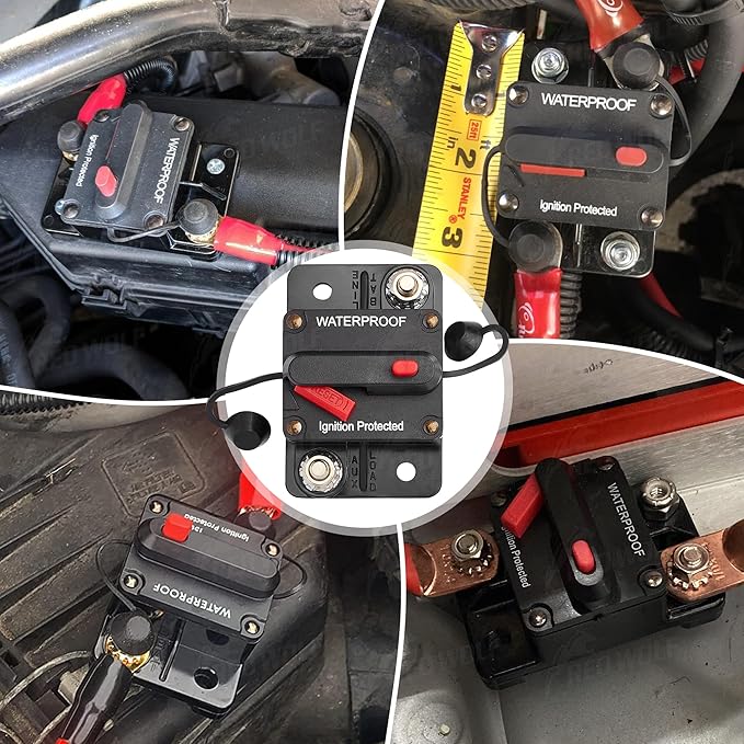RED WOLF 60 Amp Circuit Breaker W/Ring Terminal 6 Gauge Connector Manual Reset Switch for Boat Trolling Motor Marine ATV Trailer Vehicles Stereo Audio Electronic Battery Solar System Inline Fuse