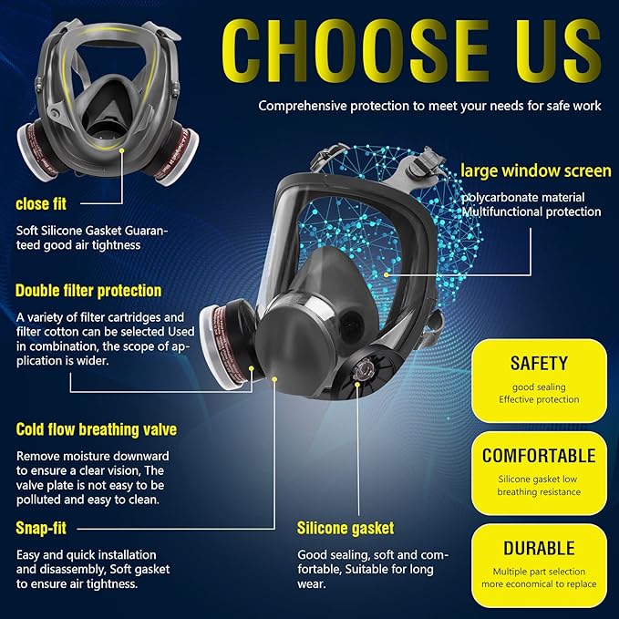 Reusable Half Face and Full Face Gas Mask with Activated Carbon Filter Against Organic Vapor/Dust/Chemical