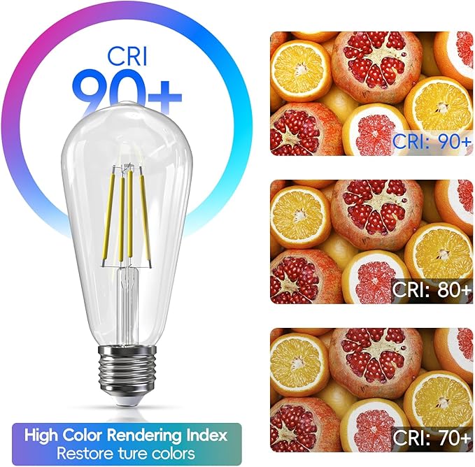 Jensense Edison LED Light Bulbs E26 Bulb 60 watt Equivalent Dimmable Light Bulbs 5000K Daylight Cool White Vintage 7W Edison Bulbs 110V 120V 800 Lumen CRI90, 24 Pack