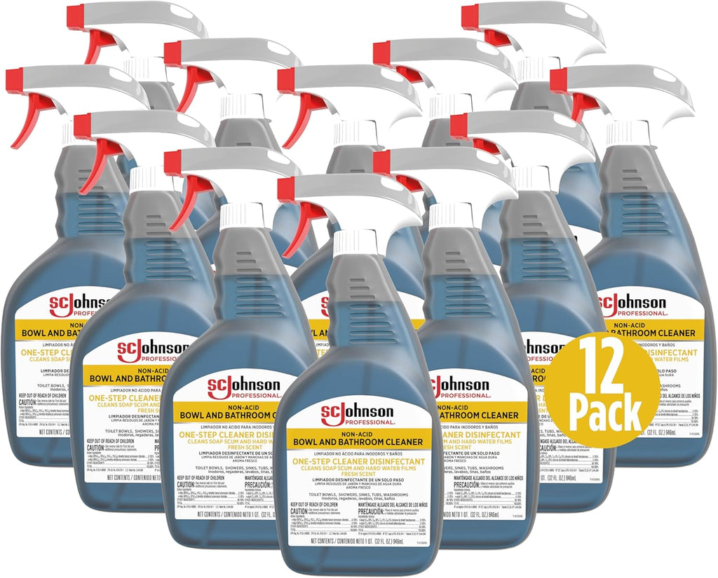 SC Johnson Professional Non-Acid Bowl and Bathroom Cleaner, Disinfectant Cleaner, Soap Scum Remover, 32 fl. oz., 12 Count, for Professional Use Only