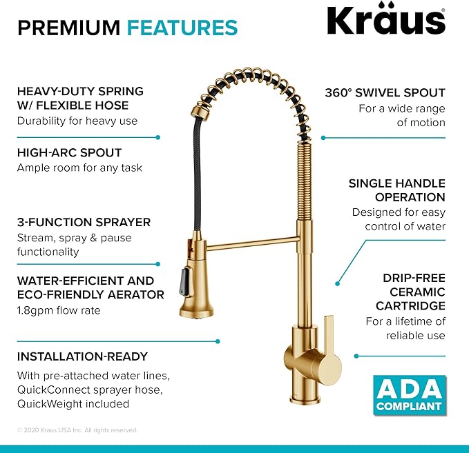 KRAUS Britt 2nd Gen Commercial Style Pull-Down Single Handle Kitchen Faucet in Brushed Brass, KPF-1691BB