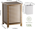 SMIBUY Double Laundry Hamper with Lid, 120L Bamboo Laundry Basket with Removable Liner Bag, 2-Section Clothes Divider Laundry Sorter for Laundry Room, Bathroom, Bedroom (Walnut)