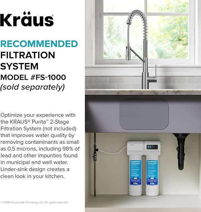 KRAUS Oletto 2-in-1 Commercial Style Pull-Down Single Handle Water Filter Kitchen Faucet for Reverse Osmosis or Water Filtration System in Spot-Free Stainless Steel, KFF-2631SFS