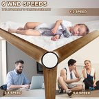 52" Ceiling Fans with Light, Solid Wood Ceiling Fan with Remote Control and DC Motor, with RGB Function, with 3 Fan Blades, Indoor-Outdoor Ceiling Fan for Living Room, Bedroom - Black + Walnut Color