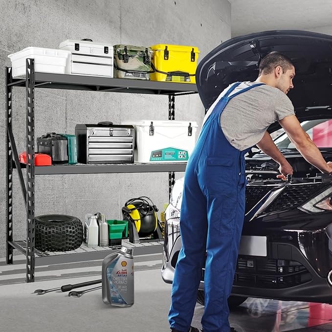 Garage Storage Shelves - Heavy Duty 72”H x 77”W x 24”D Adjustable 3-Tier Metal Shelving Rack, 6000LBS Capacity - Ideal Garage Shelving for Storage Solutions