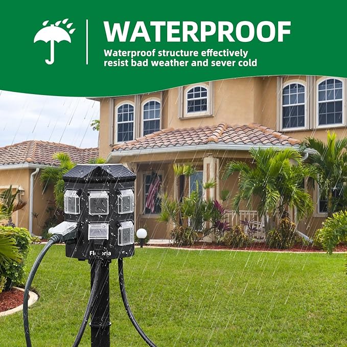 Outdoor Power Strip Timer Waterproof, Dusk to Dawn Light Sensor Countdown, 25 Feet Extension Cord, 6 Grounded Outlets for Halloween and Christmas Decorations, ETL Listed