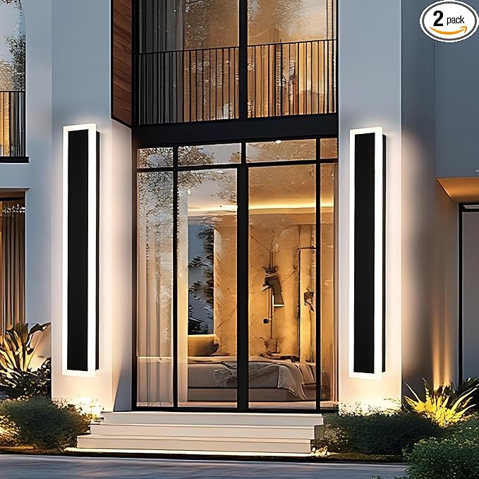 MELUCEE 2 Pack 40in Outdoor Wall Light LED Long Wall Sconce Ip65 Waterproof Black Modern Outdoor Lights Metal Exterior Light Fixture for House Porch Patio Front Door Yard Garden Living Room