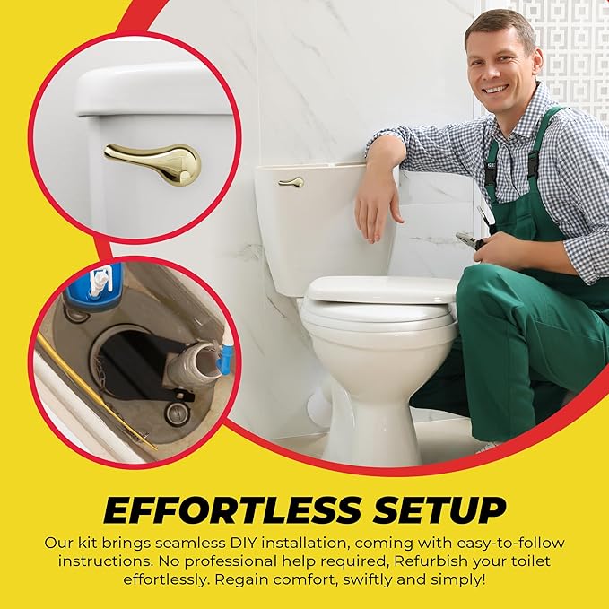 Qualihome Front Mount Brass Polished Gold Toilet Handle Replacement Kit with 2 Inch Universal Toilet Flapper Replacement Kit and Stainless Steel Toilet Flapper Chain