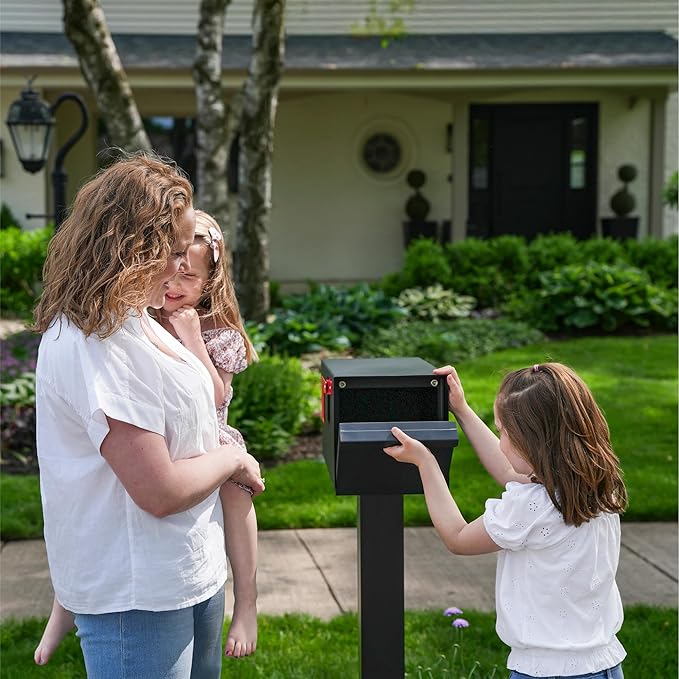 Adoorn Post Mount Mailboxes, 9.5 x 9.5 x 19.5 (HxWxD) Large, Galvanized Steel Modern Mailbox, for Daily Letters, Magazines and Packages, Weatherproof with Front Access Door - Navy