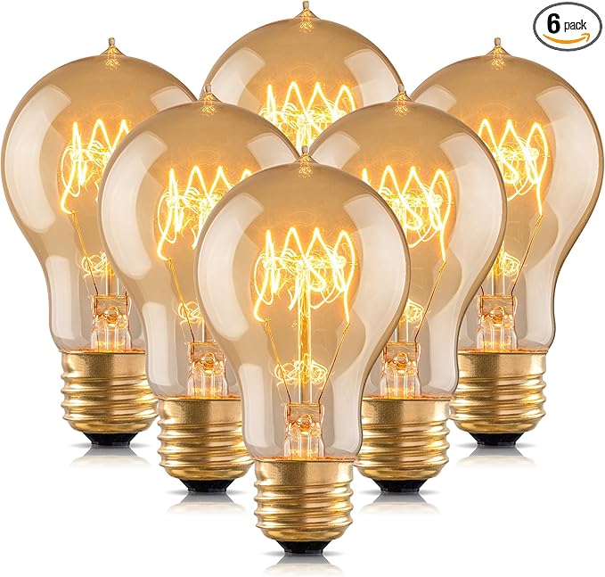 Warm Incandescent Light Bulbs 60 Watt,A19/A60 Vintage Style Edison Bulbs E26,Soft Yellow Light Bulbs,Amber Bulbs,Retro Light Bulb Old Fashioned,Halogen Dimmable Edison Bulb Squirrel Cage