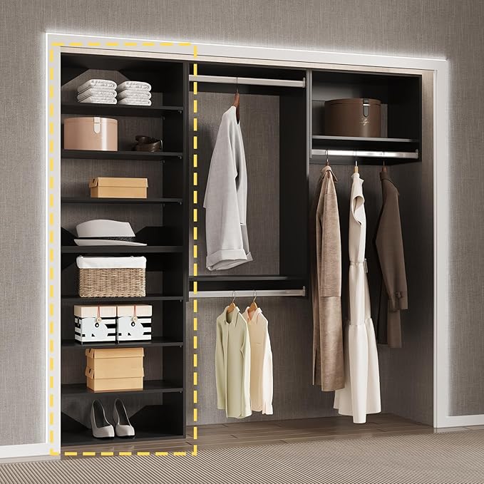 Short Tower Closet Unit, Modular Closet System, Wood Closet System Organizer with Storage for Walk In Closets, Clothing Rack Wardrobe for Hanging Clothes, Bedroom, Black, 31.5"W