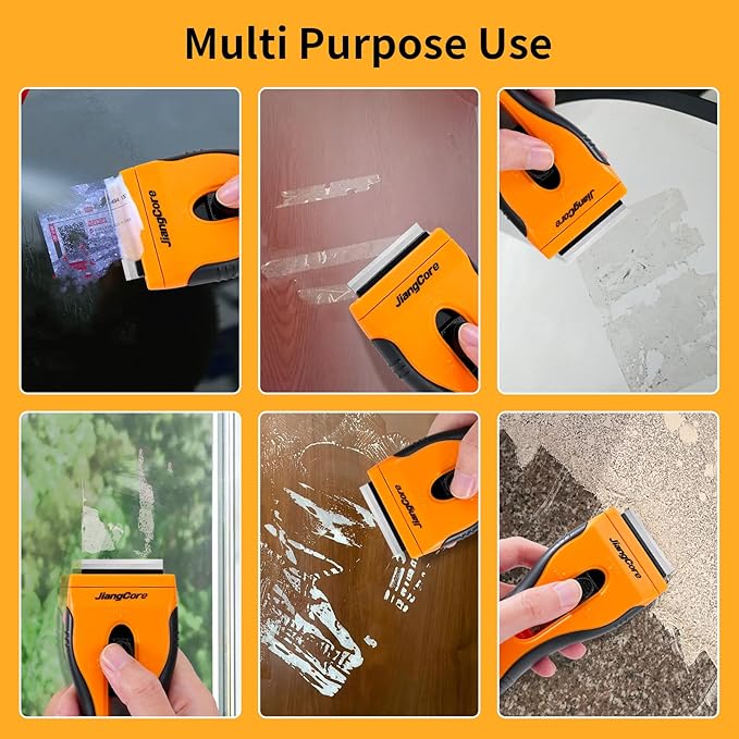 Razor Blade Scraper with 16 Extra SK5 Blades - Paint Sticker Glue Remover for Glass Windows Tiles Metal - Ergonomic Handle, Multi-Surface Tool
